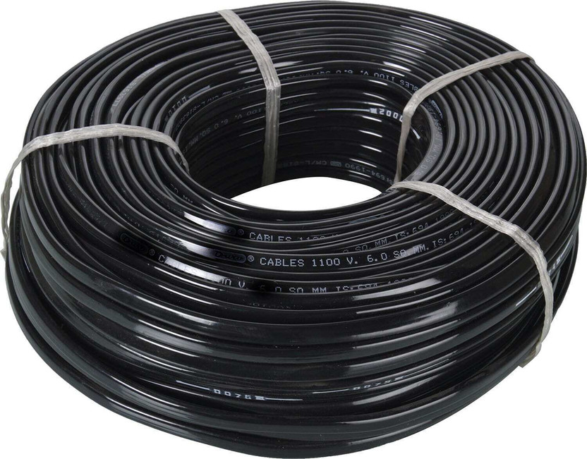 GrahLogy 6mm Flat Aluminium Wire 82 Mtr Heavy Duty Cable for Electric Fitting, PVC Coated 6 sq/mm Black 82 m Wire(Black)