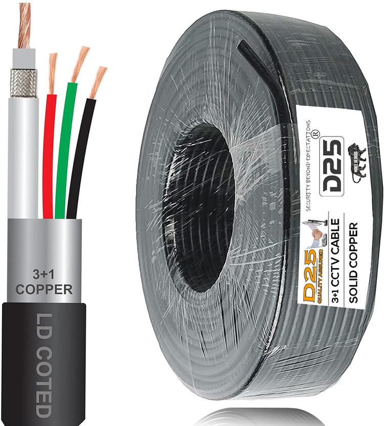 D25 Black 180 Meter 3+1 CCTV Camera Coaxial Cable For HIK-VISION CCTV Camera DVR 1 sq/mm Black 180 m Wire(Black)
