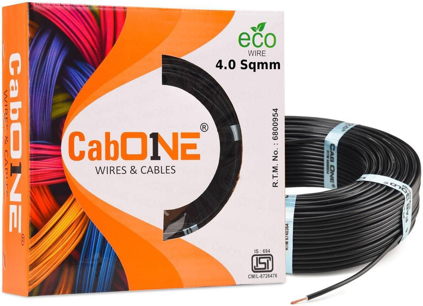 CabONE 4 MM Single Core Electric PVC Copper Wire For Domestic & Industrial 90 MTR 4 sq/mm Black 300 ft. Wire(Black)