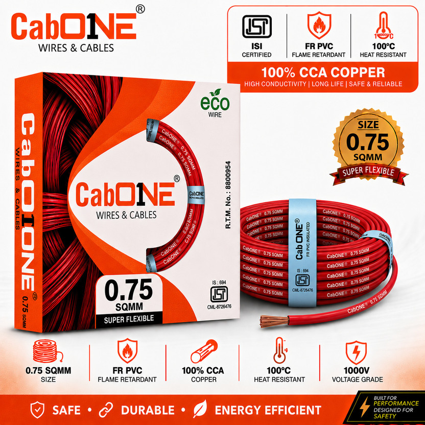 CabONE Lite 0.75 mm Electrical Wire|90m|Single Core|Copper|FR PVC Insulation Domestic 0.75 sq/mm Red 300 ft. Wire(Red)