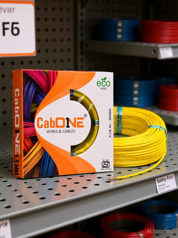 CabONE Lite 1.5 Sqmm Electrical Wire|90m|Single Core|Copper|FR PVC Insulation Domestic 1.5 sq/mm Yellow 300 ft. Wire(Yellow)