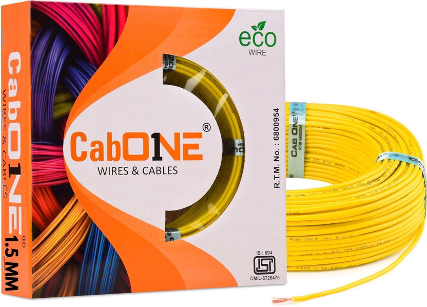CabONE COPPER 1.5 sqmm |90 MTR| FR PVC| Multi Strand| Electric Electrical Wire Cable 1.5 sq/mm Yellow 300 ft. Wire(Yellow)