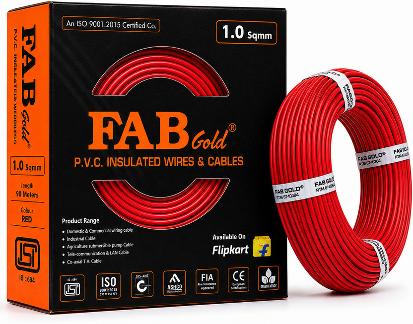 kripa FAB GOLD 1.0 sqmm |Copper Multi Strand|90M |House Fitting| FR PVC |Wire Cables 1 sq/mm Red 91 m Wire(Red)