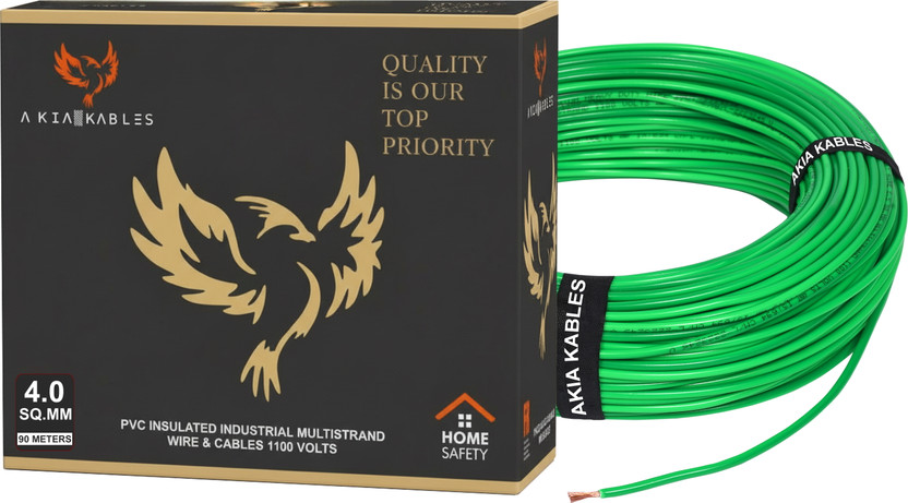 AKIA KABLES PVC Insulated CCA Copper Wire, Single Core Multi-Strand Industrial Wiring Cable 4 sq/mm Green 90 m Wire(Green)