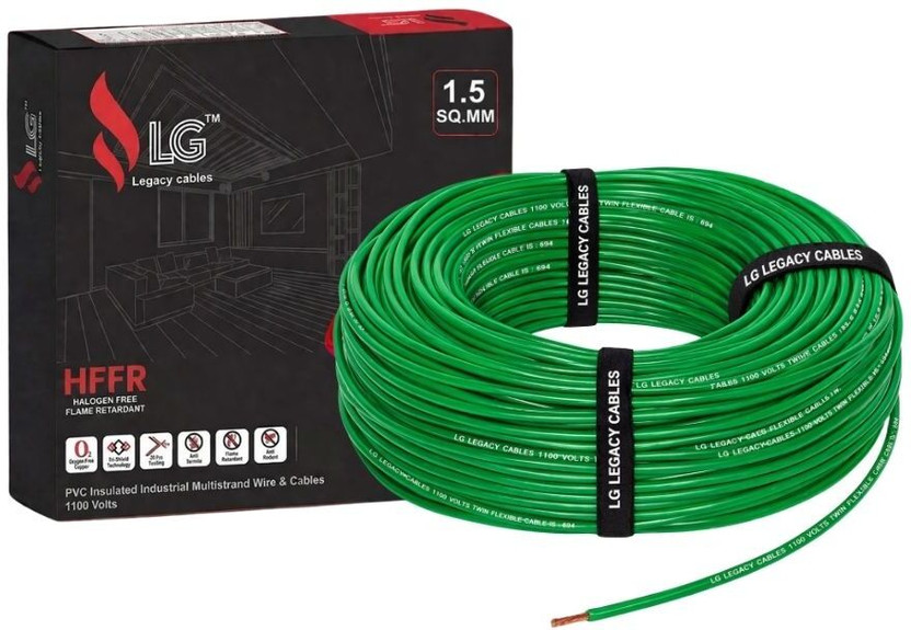 Legacy Cables LG 1.5 Sqmm Electrical Wire|90m|Single Core|Copper|FR PVC Insulation Domestic 1.5 sq/mm Green 90 m Wire(Green)