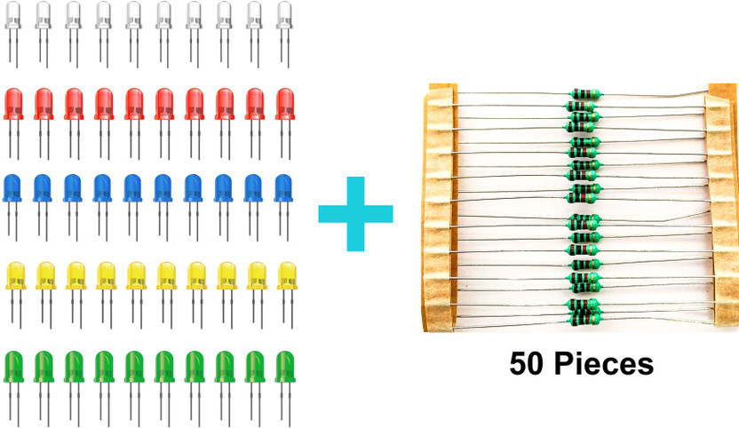 SYMFONIA 50 Pieces 5mm LED and 50 Pieces Resistance Diodes Round Head DIY Light Electronic Hobby Kit