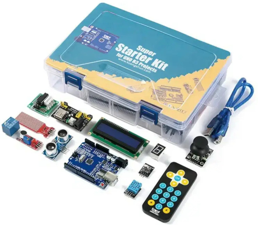 EmbeTronicX Super UNO R3 Starter Kit(with Tutorial+with Logo+without Battery+Plastic Box） Automotive Electronic Hobby Kit