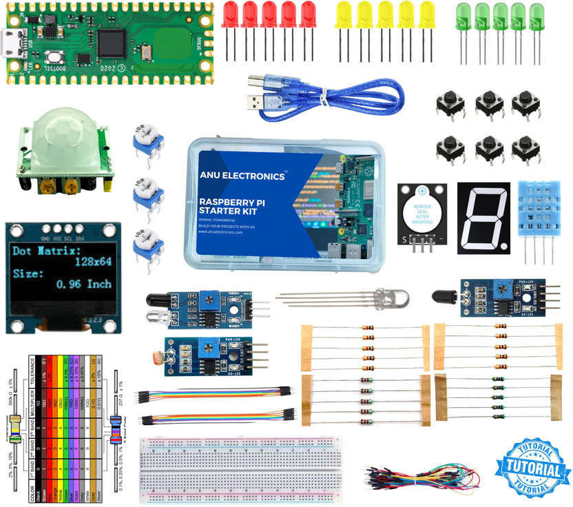 AnuElectronics Raspberry Pi Pico Compatible Starter Kit with Modules, Sensors & Breadboard Electronic Components Electronic Hobby Kit