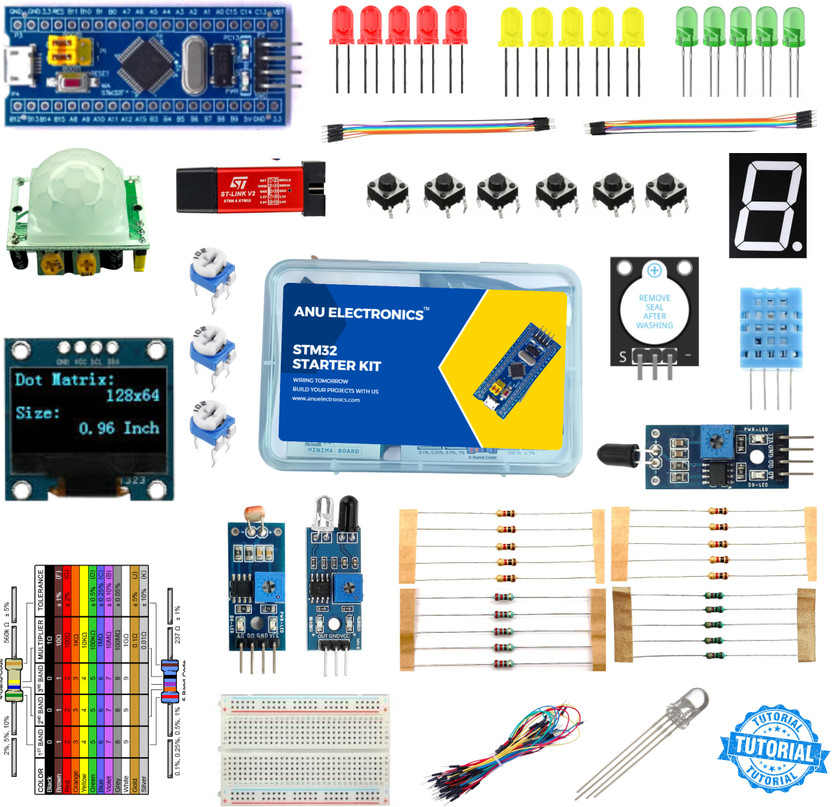AnuElectronics STM32 Starter Kit with Sensors, OLED Display, Breadboard & STLink V2 Electronic Components Electronic Hobby Kit