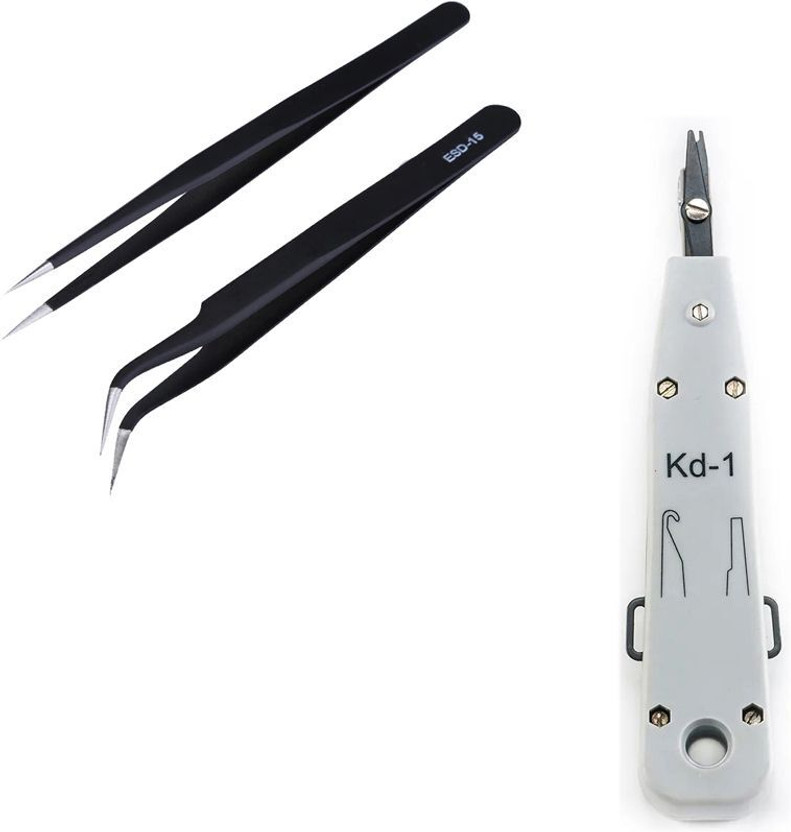Crafts Haveli Networking Tool Kit Combo Anti Static Tweezer 2pc & Punch Down Tool KD1 Power Supply Electronic Hobby Kit