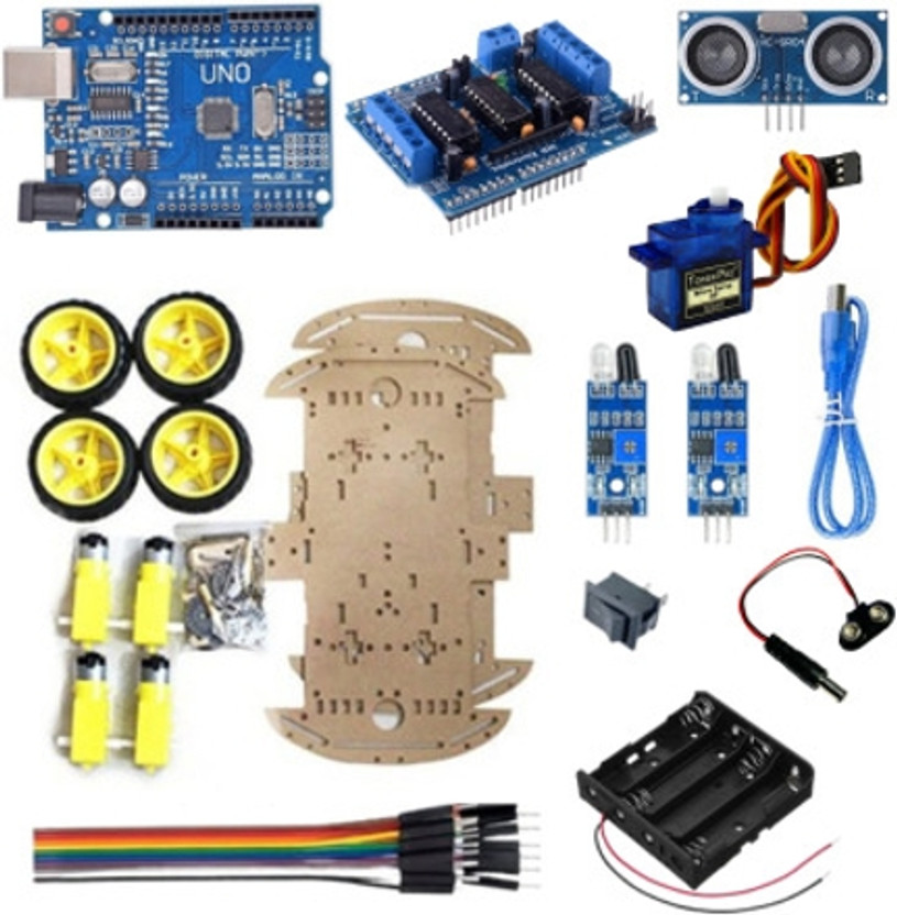 SHEKTRONIX UNO R3 Compatible 4WD Smart Robot Car Kit for STEM & Robotics Projects Educational Electronic Hobby Kit
