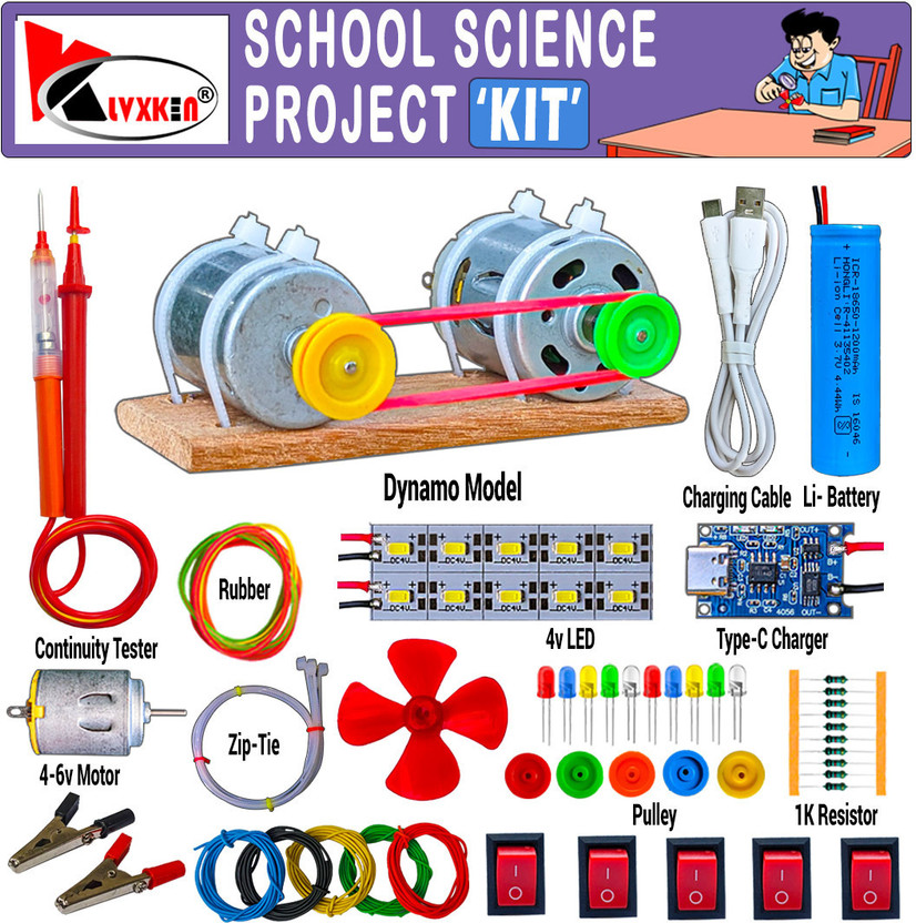 KLVXKEN Generator Making Dynamo Motor & Other Science Project Kit(74items) For Students Electronic Components Electronic Hobby Kit