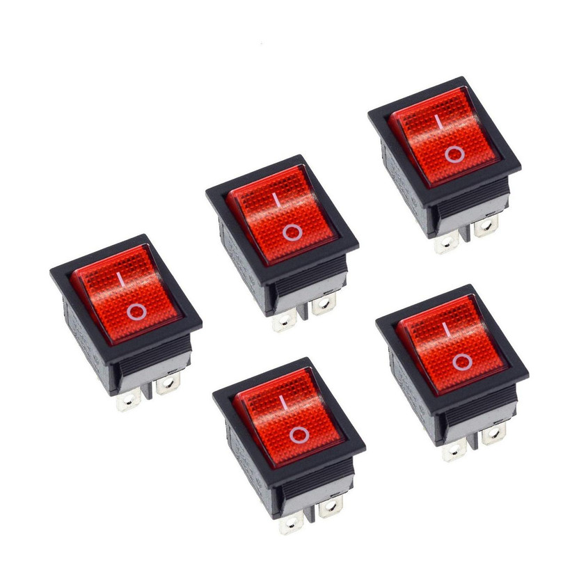 DECENT AIR SYSTEM DPST 4 Pins 16A/250V 20A/125V AC Rocker Switch (RED) with Indicator Lights Electronic Components Electronic Hobby Kit