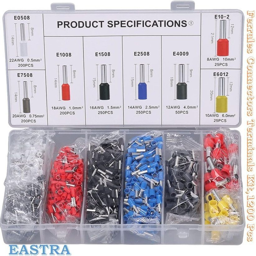 EASTRA HIGH QULITY Ferrules, 1200Pcs Wire Ferrules, Crimp Pin Terminal Ferrule Kit Electronic Components Electronic Hobby Kit