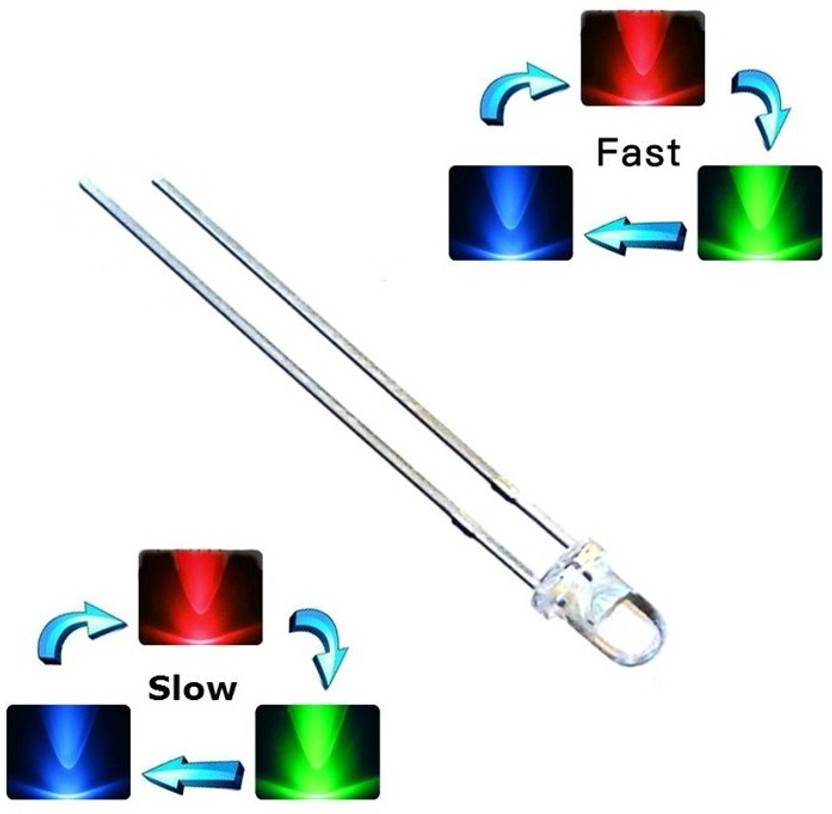gobagee Branded 3mm RGB Super Bright Fast Flashing LED Red Green Blue,Clear Total 100pc Light Electronic Hobby Kit