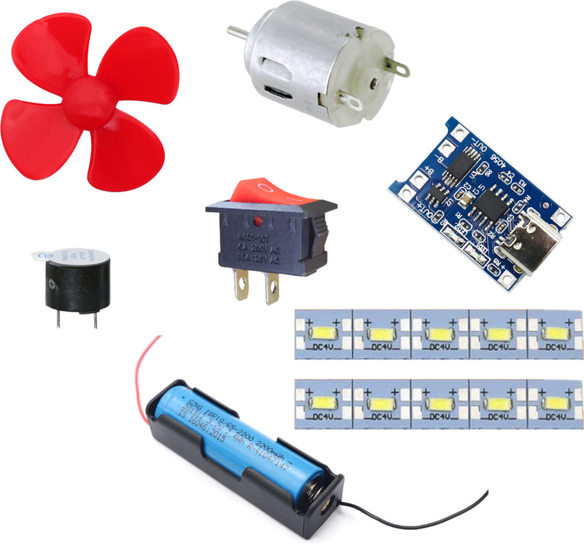 Universal Hub DIY KIT TP4056 C MOTOR FAN 5V BUZZER RED SWITCH BATTERY HOLDER 4V LED STRIP Electronic Components Electronic Hobby Kit
