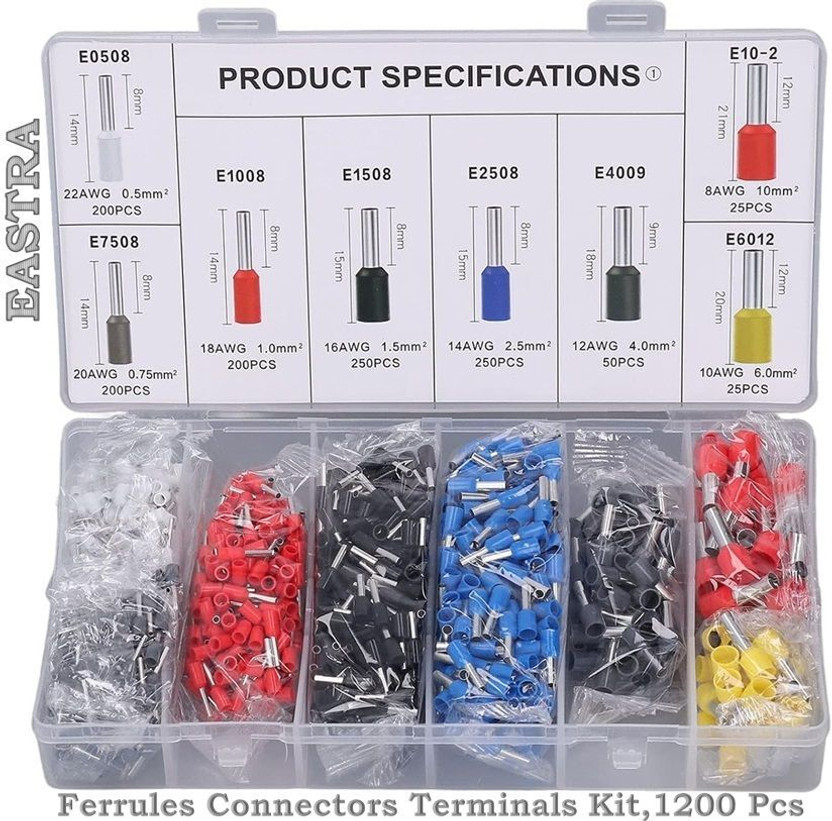 EASTRA QULITY Ferrules, 1200Pcs Wire Ferrules, Crimp Pin Terminal Ferrule Kit Electronic Components Electronic Hobby Kit