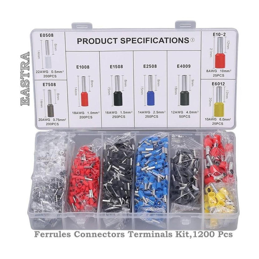EASTRA QULITY Ferrules, 1200Pcs Wire Ferrules, Crimp Pin Terminal Ferrule Kit Electronic Components Electronic Hobby Kit