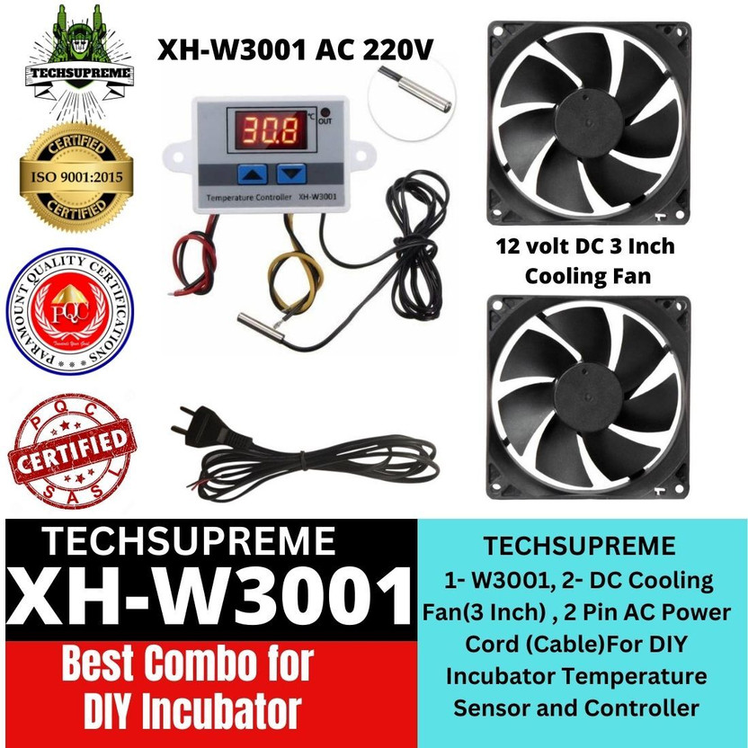 TechSupreme W3001 Cooling Fan AC Power Cord (Cable) For Diy Incubator 1F Temperature Sensor and Controller Electronic Hobby Kit