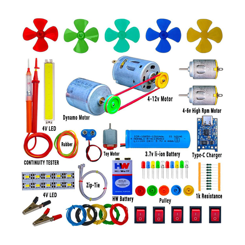 KLVXKEN Dynamo Motor, 12v Motor & Other Electronic Kit For Science Experiment(83 Items) Electronic Components Electronic Hobby Kit