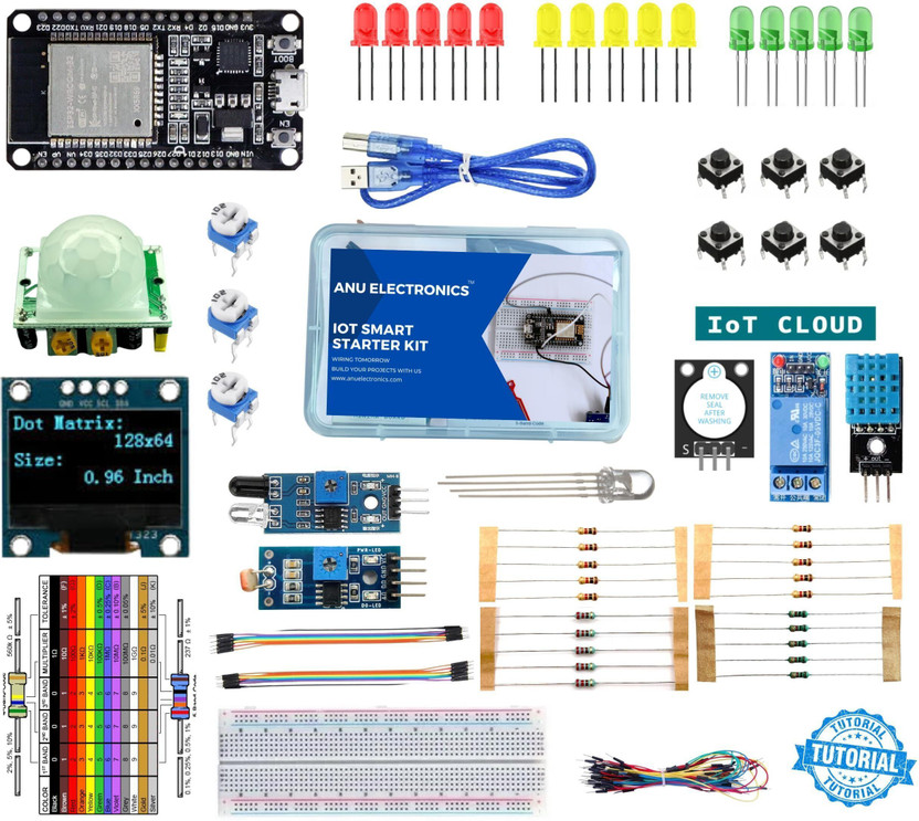 AnuElectronics AnuElectronics IoT Smart Starter Kit with ESP32, Sensor, Modules, Breadboard Electronic Components Electronic Hobby Kit