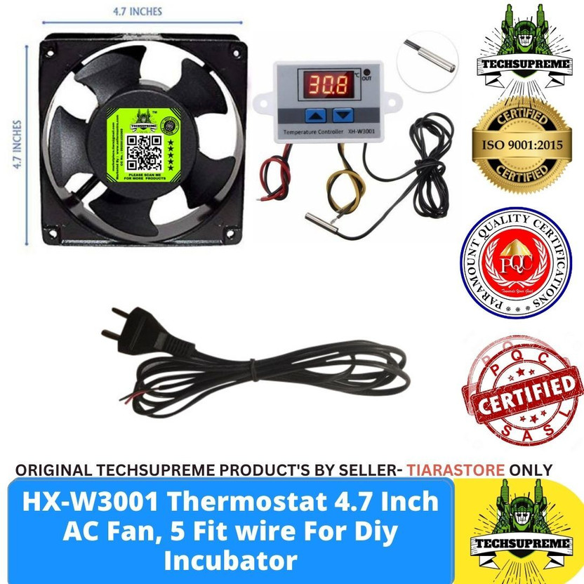 TechSupreme XH-W3001 AC 4 Inch Fan 2 Pin AC Power Cord (Cable) 2 mtrs For Diy Incubator Temperature Sensor and Controller Electronic Hobby Kit