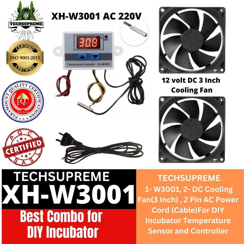 TechSupreme W3001 Cooling Fan AC Power Cord (Cable) For Diy Incubator 1D Temperature Sensor and Controller Electronic Hobby Kit