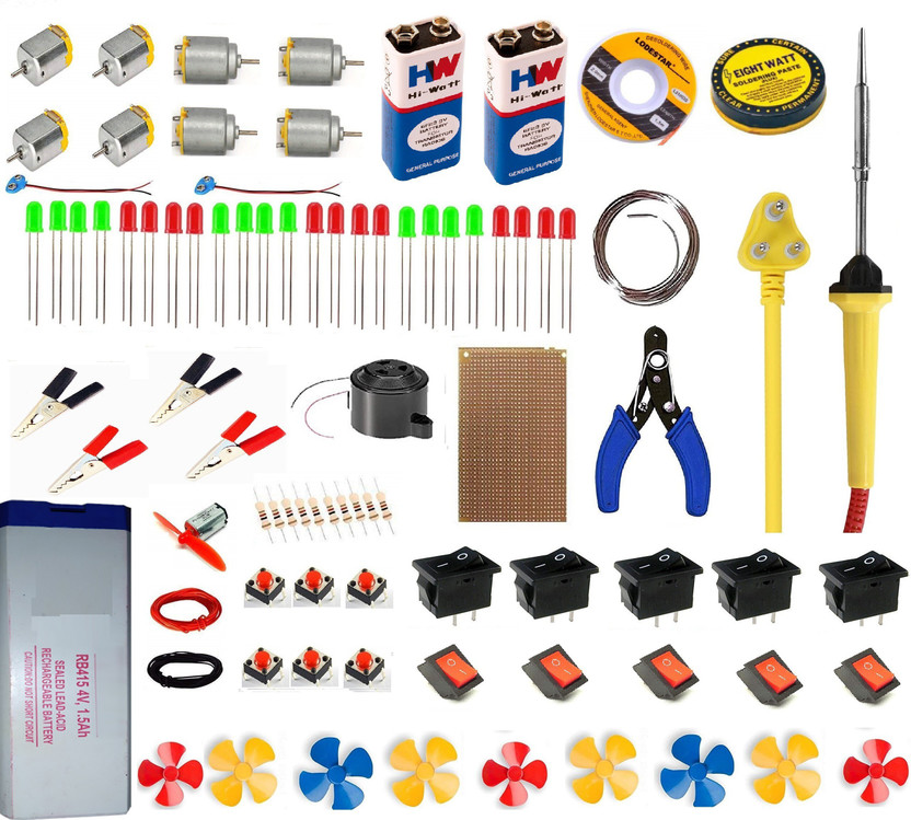 EBRAND ONE 5 shape DC Motor, coreless drone motor Propeller, Switch, Snap connector, wire set and many more for DIY Science hobby kit Electronic Components Electronic Hobby Kit pack of 85 Motor Control Electronic Hobby Kit