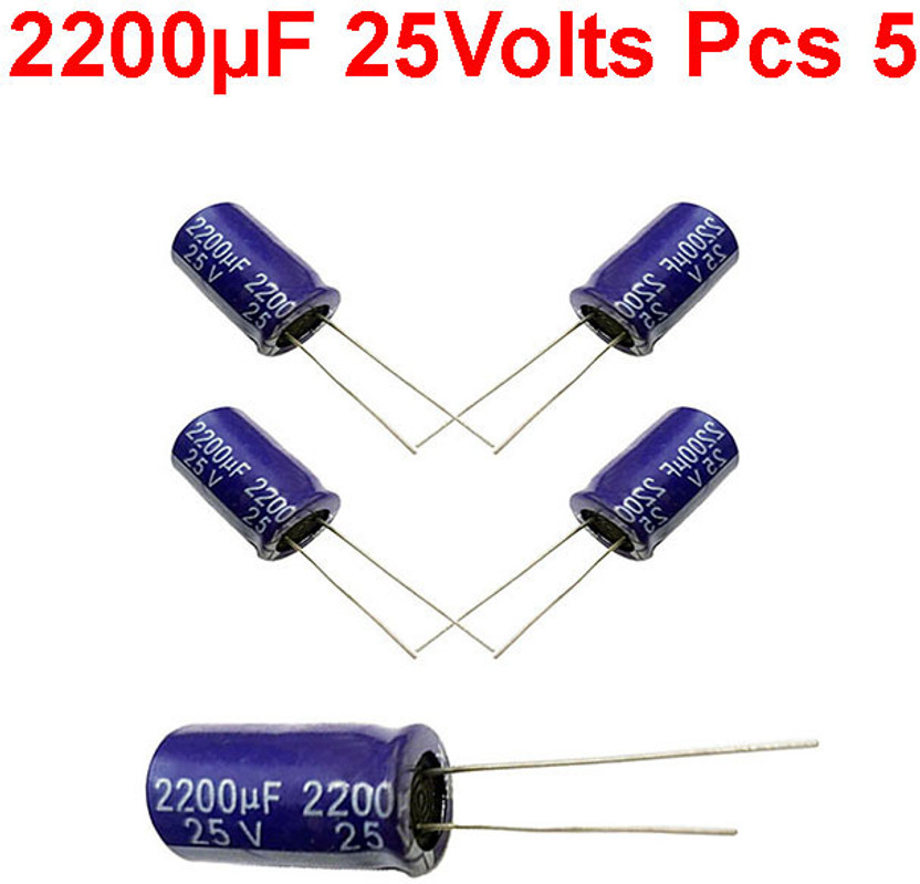 ELPH 5 Pcs 2200uf 25V Electrolytic Capacitor 2200 Micro Farad 25 Volt Condenser Electrolytic Capacitor(Pack of 1)