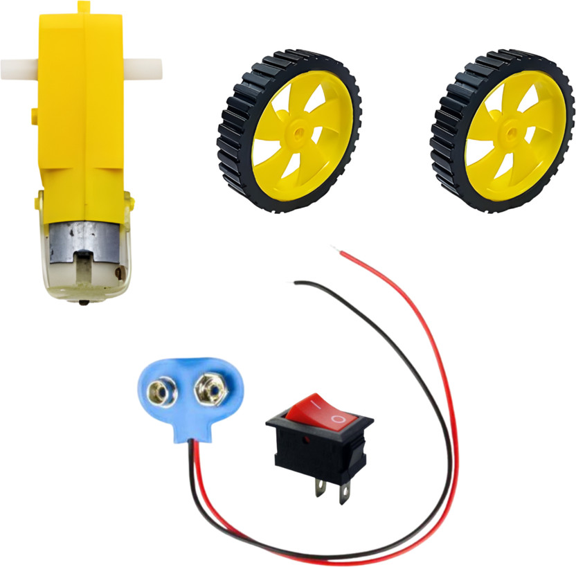 MINI LABS Gear Shaft & 2 Yellow Wheels With Connector and IO Switch Electronic Components Electronic Hobby Kit
