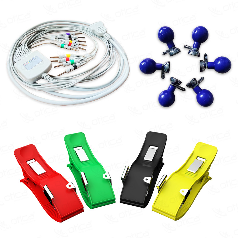 OTICA ECG 10 LEAD Non Screw Type Cable with Electrode Blue Color Bulb and Limb Clamp ECG EEG EKG Electrotherapy Device(DBI012)