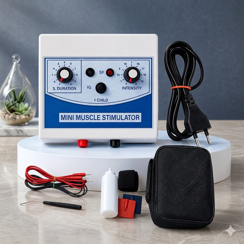 NJVJ Mini MS 2 Channel Muscle Stimulator Machine Galvanic with Faradic Stimulation | Mini MS 2 Channel Electric Muscle Stimulator for Pain Relief Device Electrotherapy Device(Mini Muscle Stimulator Machine for Physiotherapy 2 Ch with One Year Warranty)