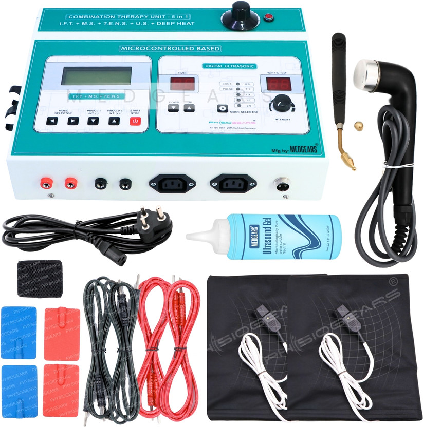 Physiogears Physiogears Combination 5 IN 1 LCD 125 Programs Computerized IFT+MS+TENS+US+Deep Heat Ma Physiotherapy Equipment Electrotherapy Device(MG-148) - Flipkart Deal