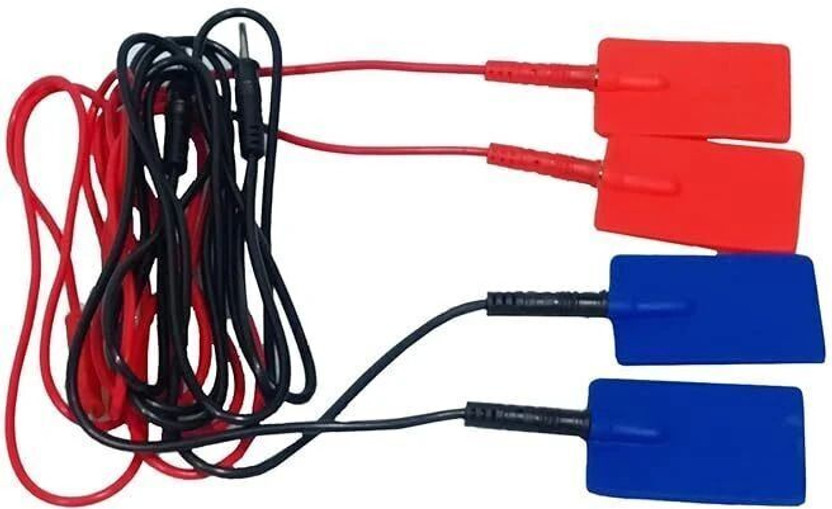 STAR PHYSIO ELECTRONICS IFT Pads 4 pcs And IFT LEADS 4 Pcs Accessories for Physiotherapy Machine 4 Wire with 4 Electrode for Interferential Therapy Machine IFT Wire Electrotherapy Device((2 MM Pin) & Pad Electrotherapy Device( 4 PCS LEADS 4 PCS PAD (2 Red and 2 Blue))