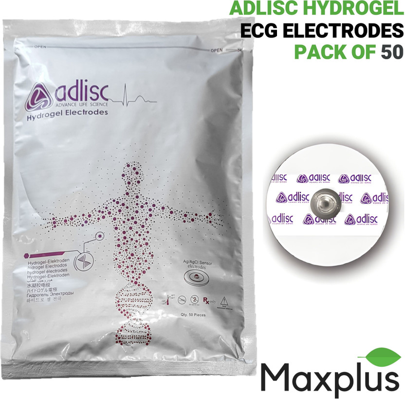 Max Plus | ADLISC 50Pcs - Hydrogel ECG Electrodes | Disposable | General Use | ECG Electrode Electrotherapy Device(AH43-O)