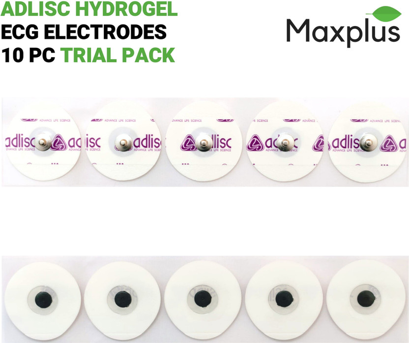 Max Plus | ADLISC 10Pcs - Hydrogel ECG Electrodes | Disposable | TRIAL PACK-General Use | ECG Electrode Electrotherapy Device(AH43-O)