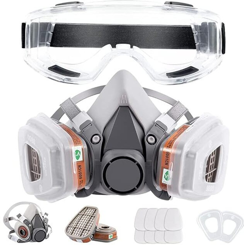 CARTSPACE Half Face Cover Respirator Mask Gas Mask For Painting, Woodworking, Construction, Sanding, Spraying, Chemicals Blowtorch, Laboratory, Welding, Wood-working, Power Tool  Safety Goggle(Free-size)