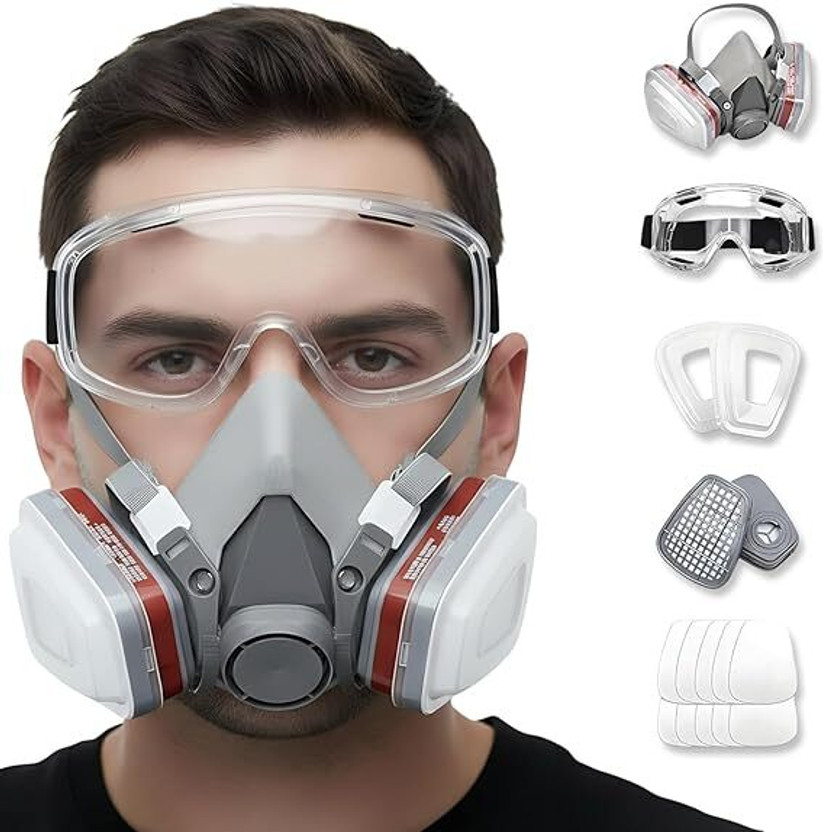 Peyx Gas Mask Respirator Set with Goggles for Spray Painting, Dust & Chemical Safety Elevation Training Mask(Medium)