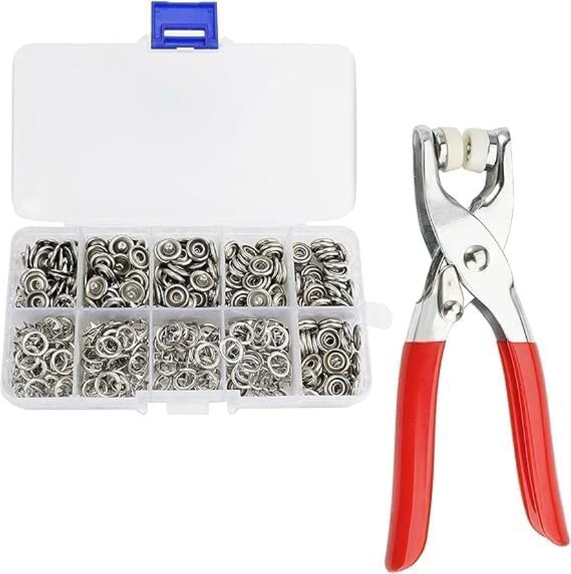casaelite (100 Pcs, Silver) Snap Button set with Hand Snap Fastener Plier Tool Punch Plier(Length : 17 inch)