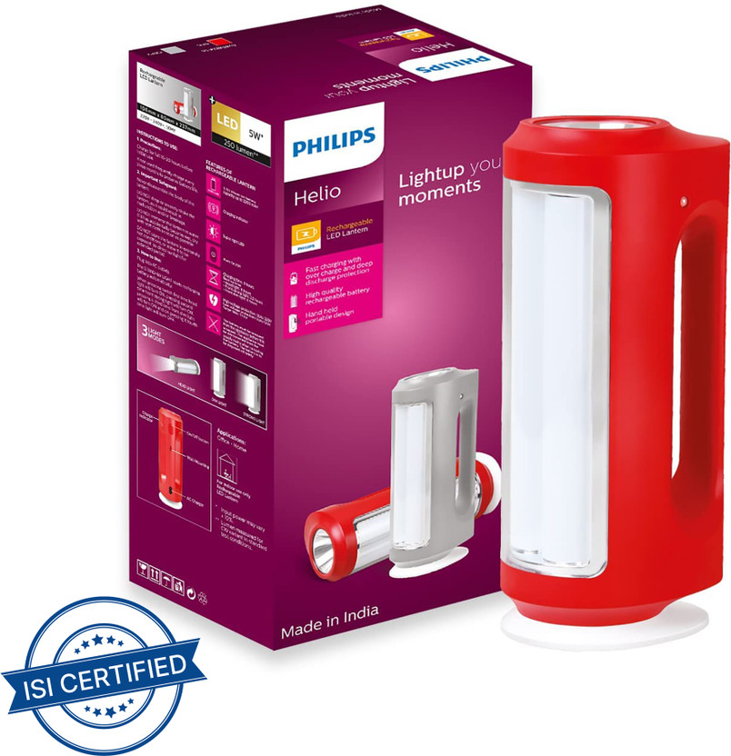 PHILIPS 5W Helio Rechargeable LED 8 hrs Lantern Emergency Light(Red)