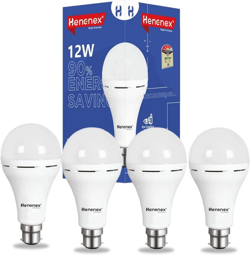Henonex Henonex 12W LED Bulb with Emergency Charging Feature|Pck of 4 4 hrs Bulb Emergency Light(White) - Flipkart Deal