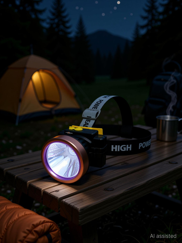 Pick Ur Needs 200W Laser Rechargeable Headlamp With Straps For Outdoor Usage 3600 mAh Battery 5 hrs Torch Emergency Light(Copper)