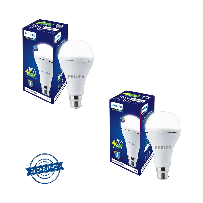 Philips PHILIPS 18W Rechargeable Emergency Inverter LED Bulb (Pack of 2) with backup upto 4 hrs Bulb Emergency Light(White) - Flipkart Deal