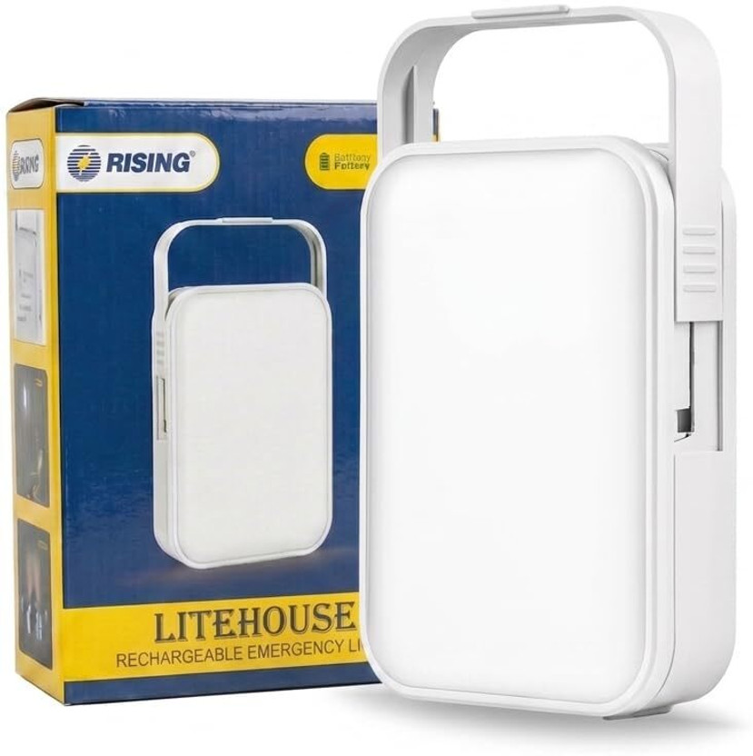 Rising LiteHouse 12W Rechargeable Emergency LED Lantern | 4000mAh Battery & Power Bank 10 hrs Lantern Emergency Light(White)