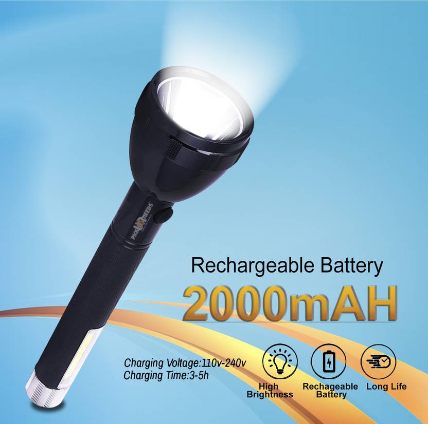 Daily Needs Shop Rechargeable Led torch Light Lithium Battery Long
