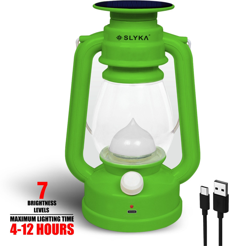 SLYKA Emergency Light With Night Lamp Solar Rechargeable Table Lamp(23 cm, Green)
