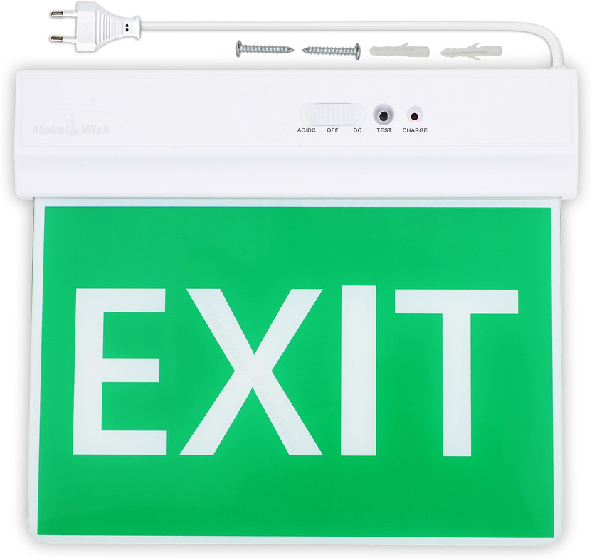 Make Ur Wish Rechargeable Emergency Exit Door Sign With LED Light Ceiling & Wall Mount With 24 hrs Flood Lamp Emergency Light(White, Green)