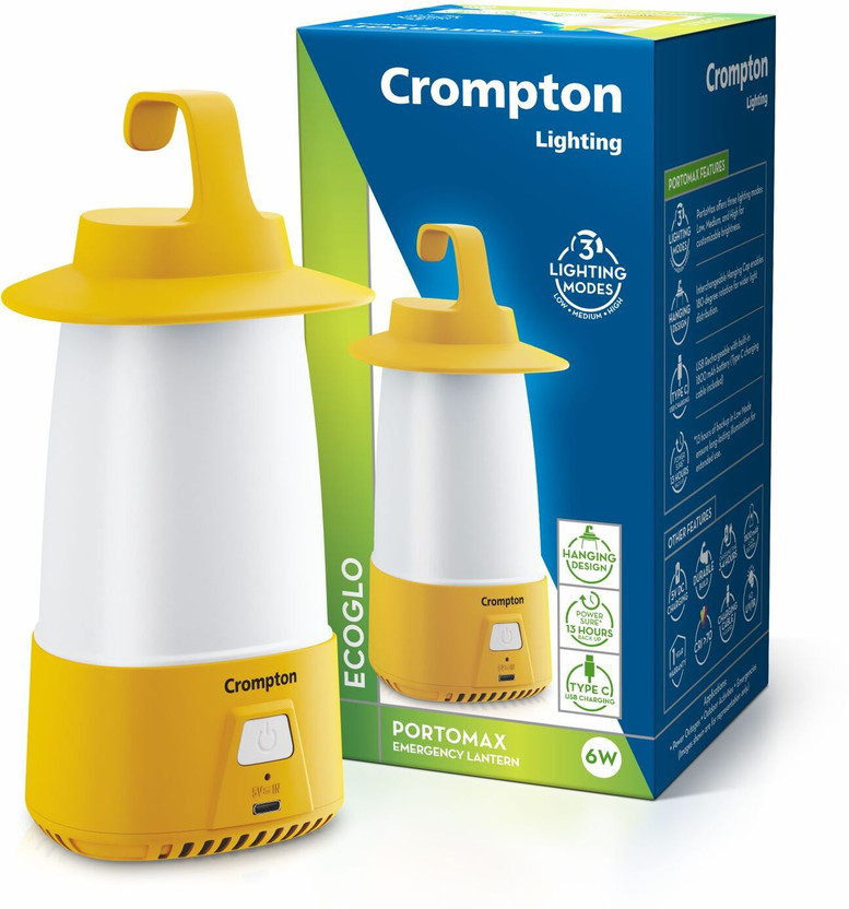 Crompton PORTOMAX EMGERGENCY LANTERN 6W RECHARGEABLE 13 hrs Lantern Emergency Light(White and Yellow)