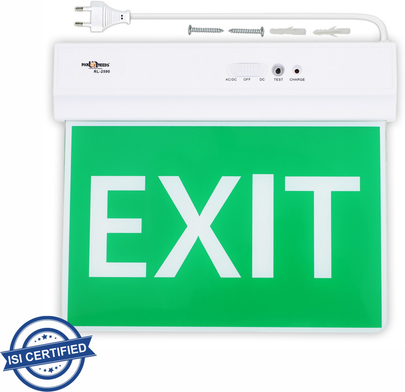 Pick Pick Ur Needs Emergency Exit Door Sign With LED Light Rechargeable Ceiling & Wall Mount 0 hrs Flood Lamp Emergency Light(White, Green) - Flipkart Deal
