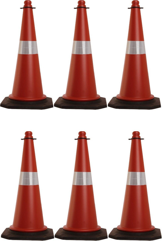 Ladwa 6 Pcs 750mm Impact Resistant Road Traffic Safety Cones with Reflective Strips Collar (Universal Size) Emergency Sign(Reflective Sign)